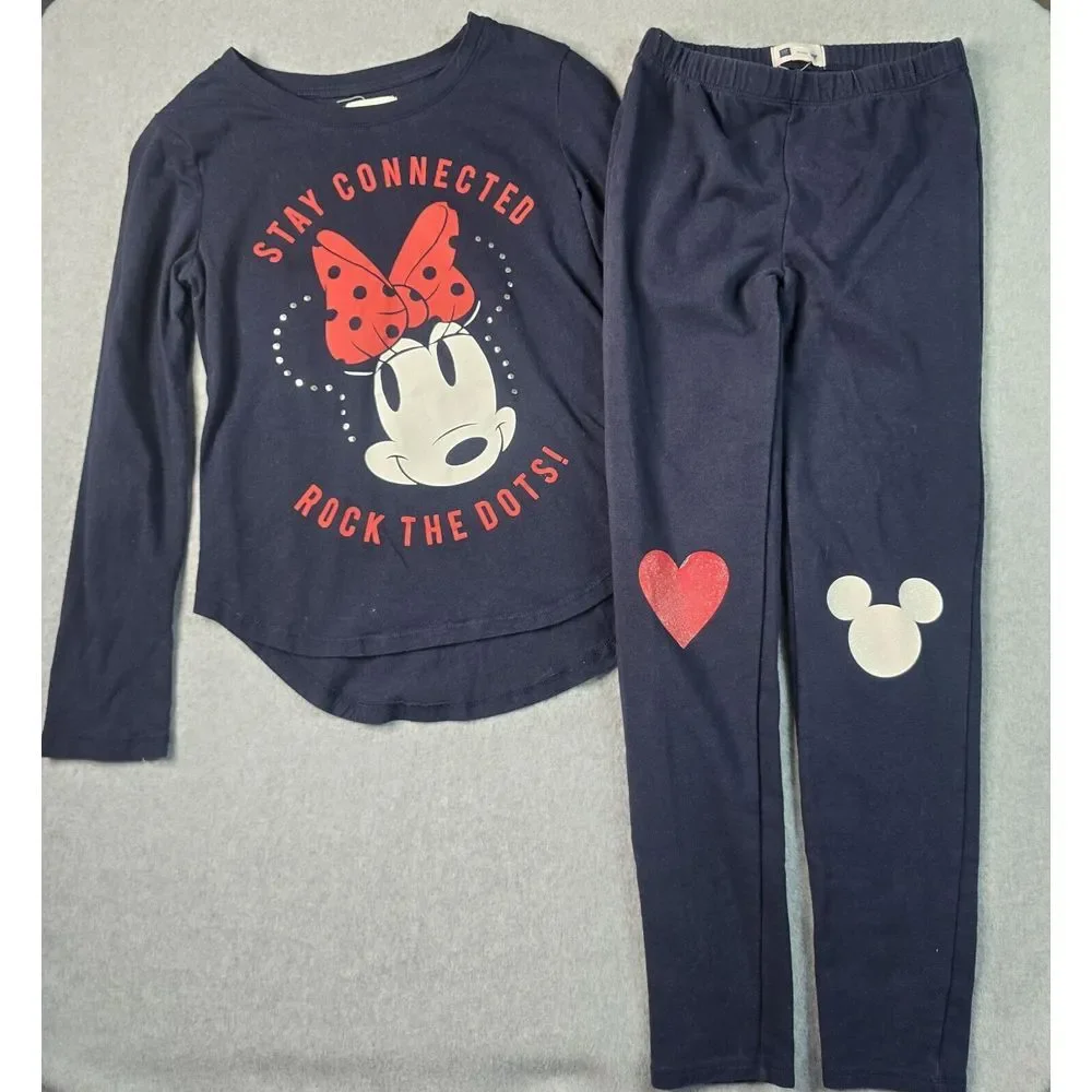 Gap Kids x Disney‎ Girls Minnie Mouse Set XL/12 Navy LS Mickey Leggings Hearts